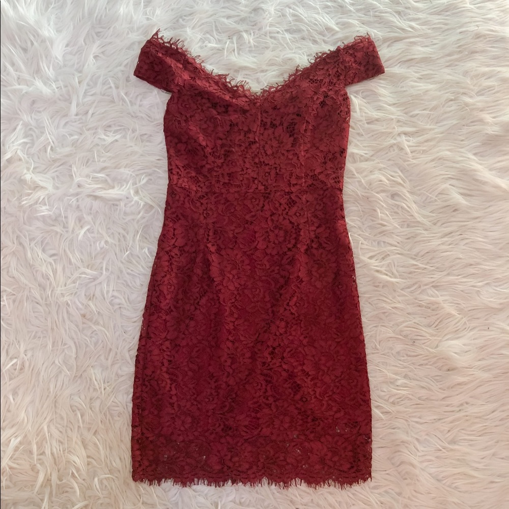 NWT Re:Named Red Lace off the shoulder dress holiday or Christmas card ready!